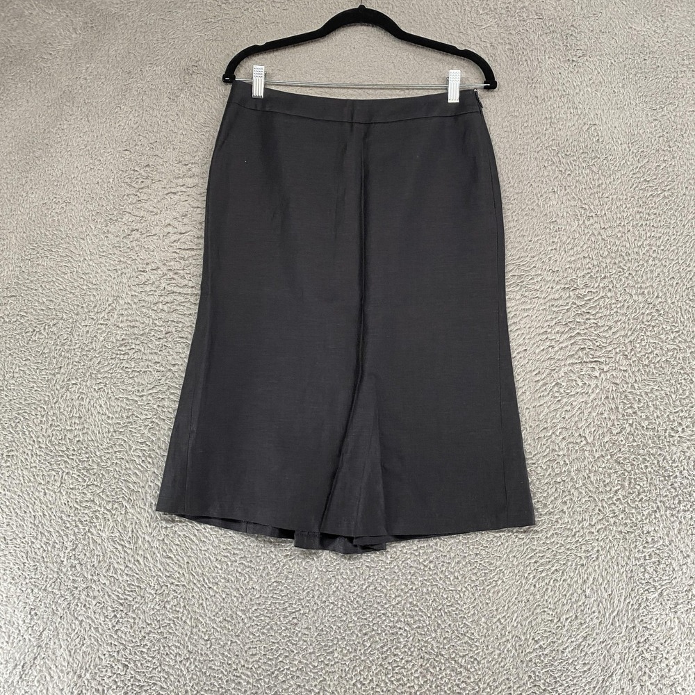 Boden Skirt Womens 10L Gray Linen‎ Wool A-Line Midi Pleated Lined Work Office